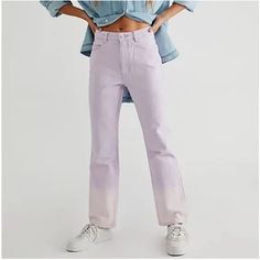 Rollas Lavender Tie Dye Original Straight Jeans New With Tag (The One On The Back Pocket). These Classic Straight Leg Jeans Have An Ombre Tie Dye Denim Construction, A High Waist Fit, And Pockets On The Front And Back. Super Cute And Perfect For Spring! Approx. 28 Inch Inseam. Digital Lavender, Ombre Tie Dye, Lavender Tie, High Wasted Jeans, Dye Denim, Tie Dye Denim, High Rise Denim Jeans, Tapered Leg Jeans, Destroyed Jeans