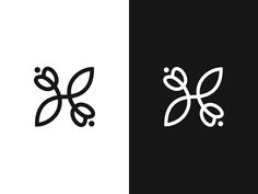 two logos with leaves on them, one is white and the other has black color