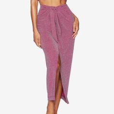 Fabric: Lightweight Lam Knit Thigh-Hit Zip Slit At Front Knot Detail Hook-And-Eye And Hidden Zip At Back Shell: 71% Nylon/24% Metallic/5% Spandex Unlined Hand Wash Coverup Skirt, Beach Riot, Cassie Skirt, Woman Beach, Pink Outfit, Women Skirts Midi, Midi Skirt, Knot, Womens Skirt