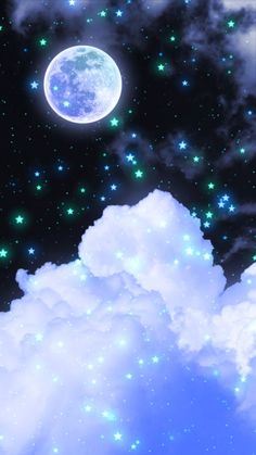 the sky is filled with stars and clouds