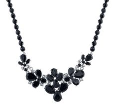 2028 Silver Tone Black Faceted Bead & Pear Shape Stones With Crystal Accent Bib Necklace 16   19 Inch Adjustable Black Bridal, Jewelry Black, Vintage Style Jewellery, Wedding Jewelry Sets, Jewelry Companies, Bib Necklace, Bridal Necklace, Black Crystals, Faceted Bead