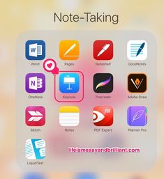 an iphone screen showing the icons for different types of notes and writing materials on it