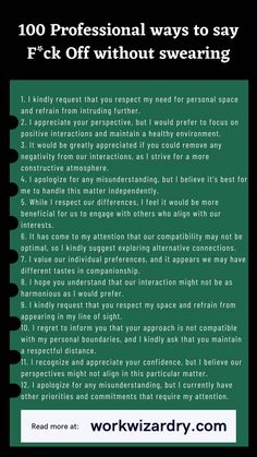 a green poster with the words, 100 professional ways to say f k off without swearing