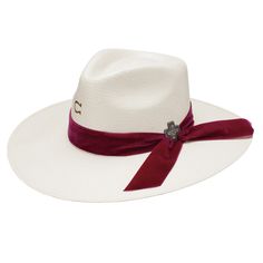 3 1/2" brim4" crownPinchfront crownFire branded "C" logoMaroon velvet ribbon bandBarbosa cactus pin Felt Bow Tie, Chanel Bucket Hat, Charlie 1 Horse Hat, Horseshoe Logo, Western Hat, Felt Bows, Cowgirl Jewelry, Metal Cross, Burgundy Velvet