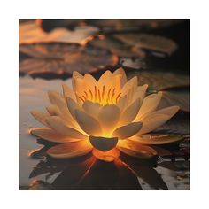 a large white flower sitting on top of a lake