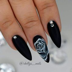 Black Matte Nails, Black And White Nail, Shiny Nails Designs, Nail Goals, Pointy Nails, Matte Black Nails, Black Acrylic Nails, Gothic Nails