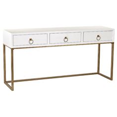 a white table with two drawers on it