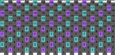 an image of a table with numbers and times on it in blue, purple, and green