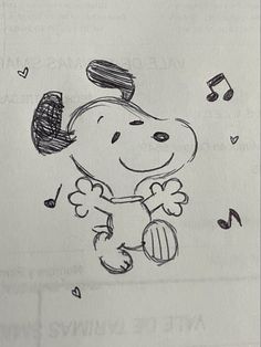 a drawing of a cartoon dog with musical notes