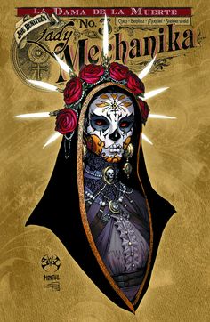 the cover to lady mehanka's book, featuring a skeleton with roses on her head