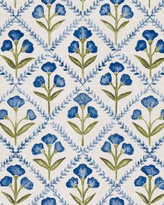 blue flowers and leaves on white fabric