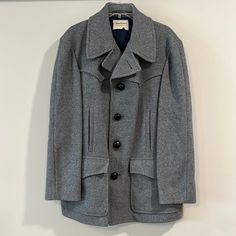 Pendleton - “High Grade Western Wear” Vintage Gray Coat No Sizing Or Materials Tag, Unlined, Heavy Duty Barn Coat, Over Coat, Sports Jacket. This Coat Features Two Large Deep Pockets (8.5”X9”), Two Breast Pockets, 5 Leather Buttons And Is Pretty Roomie As Well! Gorgeous Vintage Condition! “Pendleton Woolen Mills, Portland, Oregon” No Holes, Snags Or Damage Of Note. Pit To Pit 23” Shoulder To Hem 31.5” Western Wear, Vintage Wool Coat, Barn Cost, Pea Coat Vintage Wool Coat, Barn Coat, Gray Coat, Over Coat, Pendleton Jacket, Pendleton Woolen Mills, Grey Coat, Pea Coat, Sports Jacket