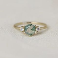 Light Green Sapphire Ring, Jade Engagement Ring, Moss Ring, Non Traditional Wedding Ring, Moss Agate Jewelry, Paper Rings, Gemstone Rings Vintage, Green Sapphire Ring, Paper Ring