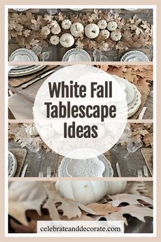 white fall tablescape ideas White Pumpkin Centerpiece Fall, White Pumpkin Arrangements, White Pumpkin Tablescape, Winter White Tablescape, Thanksgiving Table Settings White Table Cloth, White Fall Tablescapes, White Thanksgiving Tablescapes, White Pumpkin Decorating Ideas, White Pumpkins Decor