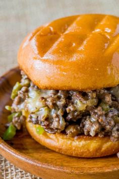 a close up of a hamburger on a plate