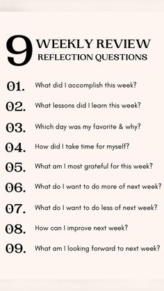 Weekly Review, To Do Planner, Reflection Questions