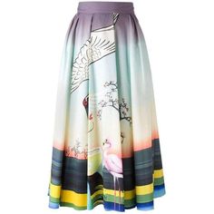 Flamingo Print 'Bawles' Skirt High Waisted White Skirt, White Knee Length Skirt, Colorful Skirts, Multicolor Skirt, Mint Dress, Buy Skirts, Mary Katrantzou, Flamingo Print, Line Skirt