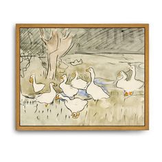 a drawing of ducks walking in the rain