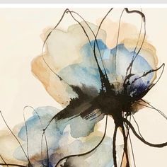 an abstract painting of a flower with blue and brown colors on it's petals