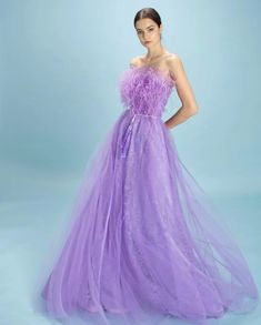 Daydream Feathers Gown – Teuta Matoshi Scarlet Red Dress, Light Pastel Purple, Mocha Dress, Teuta Matoshi, Feather Gown, Whimsical Dress, Organza Gowns, Strapless Evening Dress, Drape Gowns