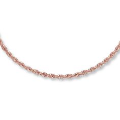 This 24-inch rope chain is ideal for layering or for showing off your favorite pendant. Crafted in rich 14K rose gold with lobster clasp, you'll reach for this jewelry classic time and again. Rose Gold Jewelry With Rope Chain For Gift, Rose Gold Rope Chain Necklace Gift, Elegant Rose Gold Necklace With Rope Chain, Elegant Rose Gold Rope Chain Necklace, Jewelry Classic, Jared The Galleria Of Jewelry, Rope Necklace, Rope Chain, Necklace Designs