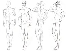 three male mannequins are shown in this drawing