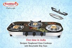 an advertisement for the sunbake range with three burners and two plates on it