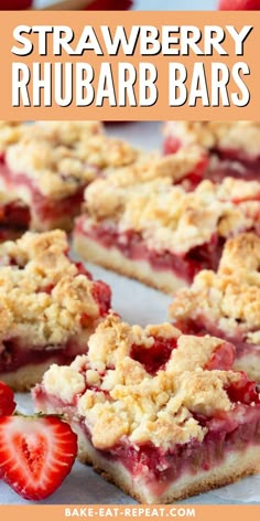 strawberry rhubarb bars with fresh strawberries on top