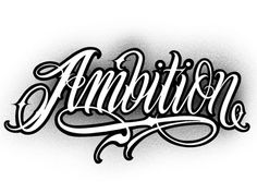 the word ambiton written in black ink