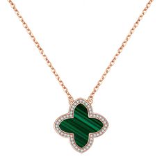 PRICES MAY VARY. Features: Fashion necklace with 48pcs tiny 5A cubic zirconia. 4 leaf clover necklace, rose gold chain, malachite, trendy and elegant. Material: Made of high quality brass, Rose gold plated (not yellow gold plated), no allergic and tarnish problem. Nickel free and lead free, no harm to skin. Size: Pendant Necklace Length:17.7"+2" Pendent Size:0.62”*0.62” Which have a Extension Chain,This length works on practically anyone! Occasion: Simple design makes it perfect for any casual o 4 Leaf Clover Necklace, Rose Gold Chain Necklace, Necklaces Dainty, Four Leaf Clover Necklace, Clover Pendant, Jewelry For Girls, 4 Leaf Clover, Necklace Rose Gold, Dainty Gold Necklace