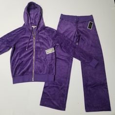 New With Tags Juicy Couture Tracksuit Purple Velour Matching Set. 2 Pc Piece Jogger Sweatsuit Outfit Pants: Small, No Pockets Approximate " Laying Flat: Waist 15" Inseam 32" Total Length 40" Zip Up Jacket: Small, Hoodie Model Is 5'4 Velour Tracksuit Skirt, Velvet Track Suits, Sweatsuit Outfit, Juicy Tracksuit, Full Tracksuit, Juicy Couture Tracksuit, Velour Jacket, Juicy Couture Pants, Velour Hoodie