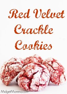 red velvet crinkle cookies with the words, red velvet crinkle cookies