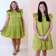 Chic On Scene Ruffle Tiered Dress with Pleated Detailing in Pistachio Green - Giddy Up Glamour Boutique Spring Pleated Tiered Dress, Green Tiered Dress With Short Sleeves For Summer, Spring Pleated Tiered Ruffle Dress, Green Tiered Summer Dress With Ruffles, Summer Green Tiered Dress With Ruffles, Green Ruffle Sleeve Dresses With Ruffles, Green Ruffle Sleeve Dress, Green Dresses With Ruffle Sleeves, Chic Green Ruffle Sleeve Dress