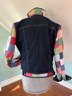 This upscaled Ralph Lauren Jean jacket is great for the perfect preppy! With the soft madras sleeves in soft colors, also added to the back of the collar and waistband. It has two outer pockets and two inner . The jacket is labeled M Measurements are Arms 25" Shoulder to shoulder 25" Shoulder to waist 22" Underarm to underarm 22 Waist around 40" If you have any questions, please don't hesitate to ask Fitted Plaid Outerwear With Patch Pockets, Multicolor Patchwork Long Sleeve Denim Jacket, Fitted Multicolor Patchwork Outerwear, Multicolor Collared Outerwear With Patchwork, Fitted Multicolor Cotton Outerwear, Fitted Multicolor Denim Jacket With Long Sleeves, Fitted Multicolor Denim Jacket For Winter, Fitted Multicolor Denim Jacket For Fall, Fitted Multicolor Long Sleeve Denim Jacket