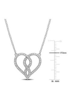 This diamond infinity heart necklace shimmers with 19 twinkling diamonds set in sterling silver enhanced with a high polish finish. | Belk & Co 1/10 ct. t.w. Diamond Infinity Heart Pendant with Chain in Sterling Silver, White Sterling Silver Heart Pendant With Pave Setting, Sterling Silver Heart Pendant Jewelry With Pave Setting, Diamond White Open Heart Jewelry, Diamond White Infinity Necklace With Diamond Accents, Diamond White Infinity Necklace, Double Heart Jewelry With Pave Setting For Anniversary, Silver Diamond Necklace With Accents For Valentine's Day, Silver Necklaces With Pave Setting For Valentine's Day, Valentine's Day Silver Necklace With Pave Setting