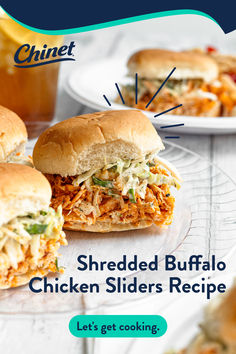 shredded buffalo chicken sliders recipe on a plate