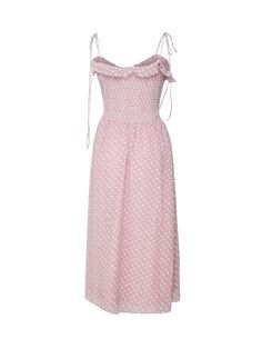 -Full skirt length lining -Ruffled neckline -Adjustable skinny tie shoulder straps -Decorative center-front bow -Contoured waist -Colour: Pink retroComposition: 100% Polyester Feminine Dress With Tie-back And Ruffled Straps, Feminine Dress With Tie Back And Ruffled Straps, Pink Dress With Tie Back And Ruffled Straps, Pink Dress With Ruffled Tie Straps, Spring Dresses With Knotted And Ruffled Straps, Feminine Ruched Midi Dress With Ruffled Straps, Summer Midi Dress With Knotted Ruffled Straps, Chic Pink Sundress With Tie Straps, Summer Midi Dress With Knotted And Ruffled Straps