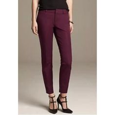 New Banana Republic Womens Sloan Fit Cabernet Slim Ankle Dress Pants Size 2s Nwt New With Tags Size: 2s Short Measurements: 15" Waist Laying Flat, 27" Inseam, 8" Rise From A Smoke Free Home Elegant Purple Bottoms For Workwear, Purple Ankle Pants For Work, Fitted Burgundy Pants For Work, Purple Ankle-length Work Pants, Elegant Non-stretch Ankle-length Pants, Elegant Stretch Purple Pants, Chic Purple Bottoms For Office, Chic Purple Office Bottoms, Elegant Burgundy Pants For Spring