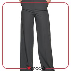 in stock Trendy Business Casual Bottoms With Button Closure, Trendy Full Length Bottoms For Workwear, Trendy Business Casual Pants With Button Closure, Trendy Workwear Bottoms With Button Closure, Calvin Klein Casual Full Length Bottoms, Calvin Klein Wide Leg Pants With Pockets, Solid Color Bottoms With Button Closure For Office, Office Bottoms With Button Closure, Calvin Klein Full Length Workwear Bottoms