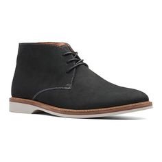 Closeout. Step Out This Weekend In These Clarks Atticus Limit Chukka Boots, Crafted In Leather, Cushioned For Comfort And Effortlessly Perfect With Jeans Or Chinos. Black Ankle Boots For Business Casual, Black Round Toe Boots For Business Casual, Black Suede Plain Toe Chukka Boots, Black Casual Suede Chukka Boots, Black Chukka Ankle Boots With Stitched Sole, Black Lace-up Suede Chukka Boots, Casual Black Boots With Suede Lining, Casual Round Toe Boots For Business Casual, Casual Black Chukka Boots With Rubber Sole