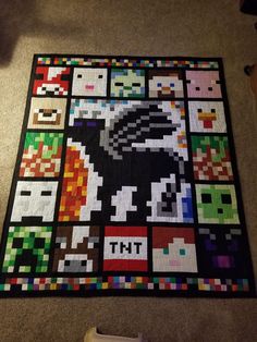 a quilt made to look like video game characters