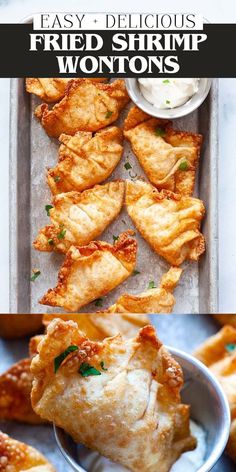 Fried shrimp wontons - crispy wontons filled with shrimp are popular dim sum found at Chinese restaurants. Make them at home with this easy recipe!