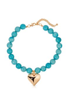 Luck and Love Turquoise Beaded Choker Necklace Back Necklace, Heart Pendant Gold, Chunky Beads, Gold Heart Necklace, Chain Extenders, Beaded Choker Necklace, Chain Anklet, Keep Jewelry, Beaded Choker