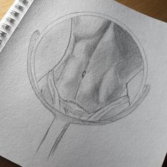 a pencil drawing of a man's torso in a bowl on top of a table