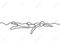 a continuous line drawing of a man swimming in the ocean