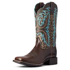 A high-tech boot that'll turn heads. Lonestar pairs eye-catching prints with intricate embroidery for a rich, textured look. Add in our revolutionary shock-absorbing technology and you've got a boot that can't be beat. Lonestar Western Boot | Product Features : 0 : ATS® lightweight forked shank for enhanced support, 1 : Shock Shield® diffuses heel strike impact to minimize fatigue, 2 : Removable Energy Max anti-fatigue insole for maximum comfort, 3 : Duratread™ sole for maximum wear, 4 : Digital Ariat Womens Boots, Cowgirl Boots Square Toed, Cute Cowgirl Boots, Country Fits, Cowgirl Stuff, Country Backgrounds, Country Vibes, Square Toe Western Boots, Cowgirl Accessories