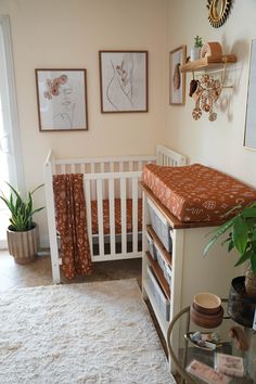 Changing Pad Cover | Rust Mojave Desert - LITTLEMISSDESSA Dessert Boho Nursery, Burnt Orange And Pink Nursery, Rust Orange Nursery, Very Small Nursery, Living Room Nursery Combo, Terracotta Nursery Girl, Baby Room Small Space, Boho Cribs, Plant Theme Nursery