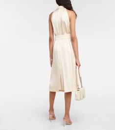 Belted Silk Midi Dress in Beige - Burberry | Mytheresa Bespoke Wardrobe, Burberry Belt, Silk Midi Dress, Halter Neckline, Belted Dress, Cocktail Party, Double Breasted, Bespoke, Burberry