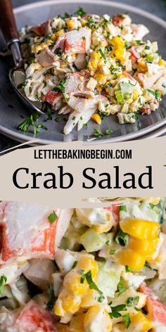 crab salad with lettuce, corn and tomatoes