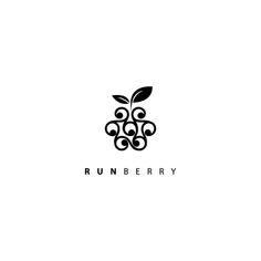 a black and white logo for runberry, with leaves on the top of it